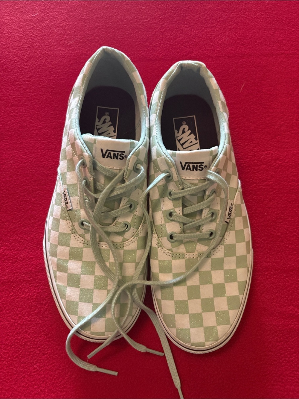 Vans Women's Checkered Low-Top Sneakers in Mint Green and White